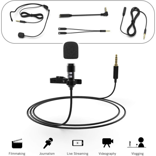 FIFINE C1 LAVALIER MICROPHONE WITH EXTENSION CABLE & Y-SPLITTER FOR SMARTPHONE, CAMERA AND PC