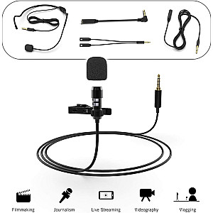 FIFINE C1 LAVALIER MICROPHONE WITH EXTENSION CABLE & Y-SPLITTER FOR SMARTPHONE, CAMERA AND PC