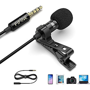 FIFINE C1 LAVALIER MICROPHONE WITH EXTENSION CABLE & Y-SPLITTER FOR SMARTPHONE, CAMERA AND PC