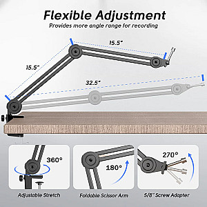 Fifine BM63 Boom Arm Stand With 15.5" Arm